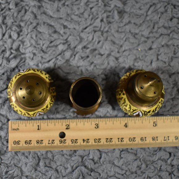 Vintage Brass Krishna Salt and Pepper Shaker with Toothpick Holder Set - Picture 14 of 15